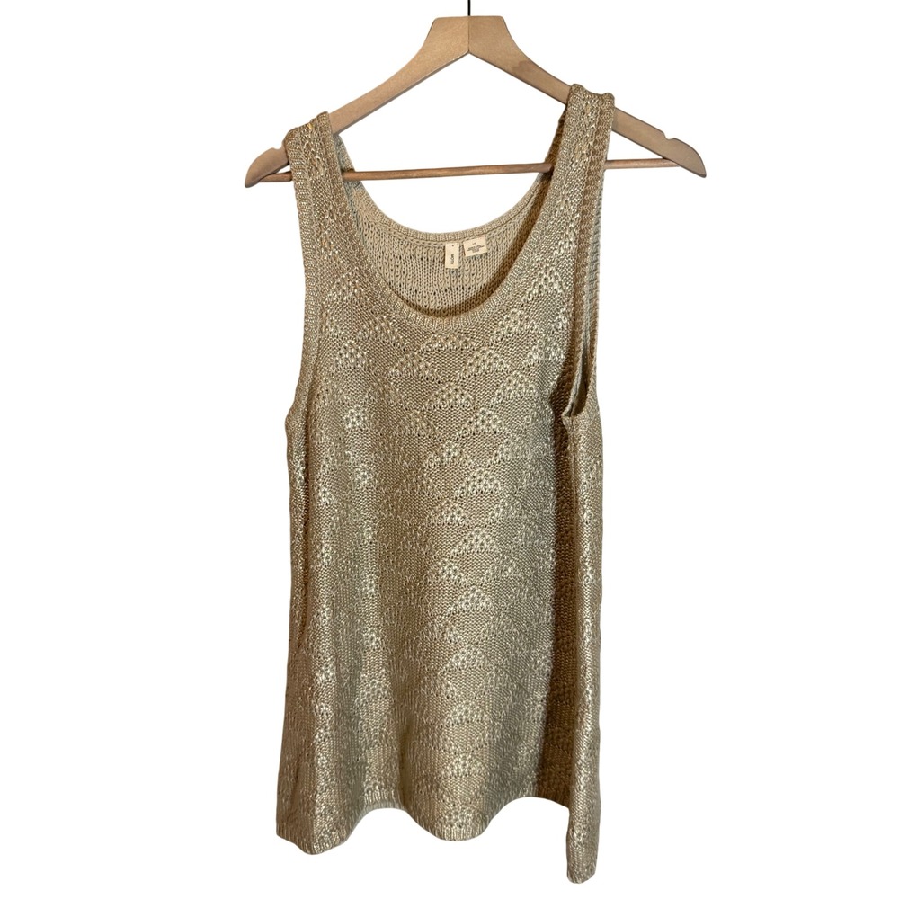 Moth Anthropologie Sweater Tank L Gold Metallic Pointelle Knit Scoop Neck